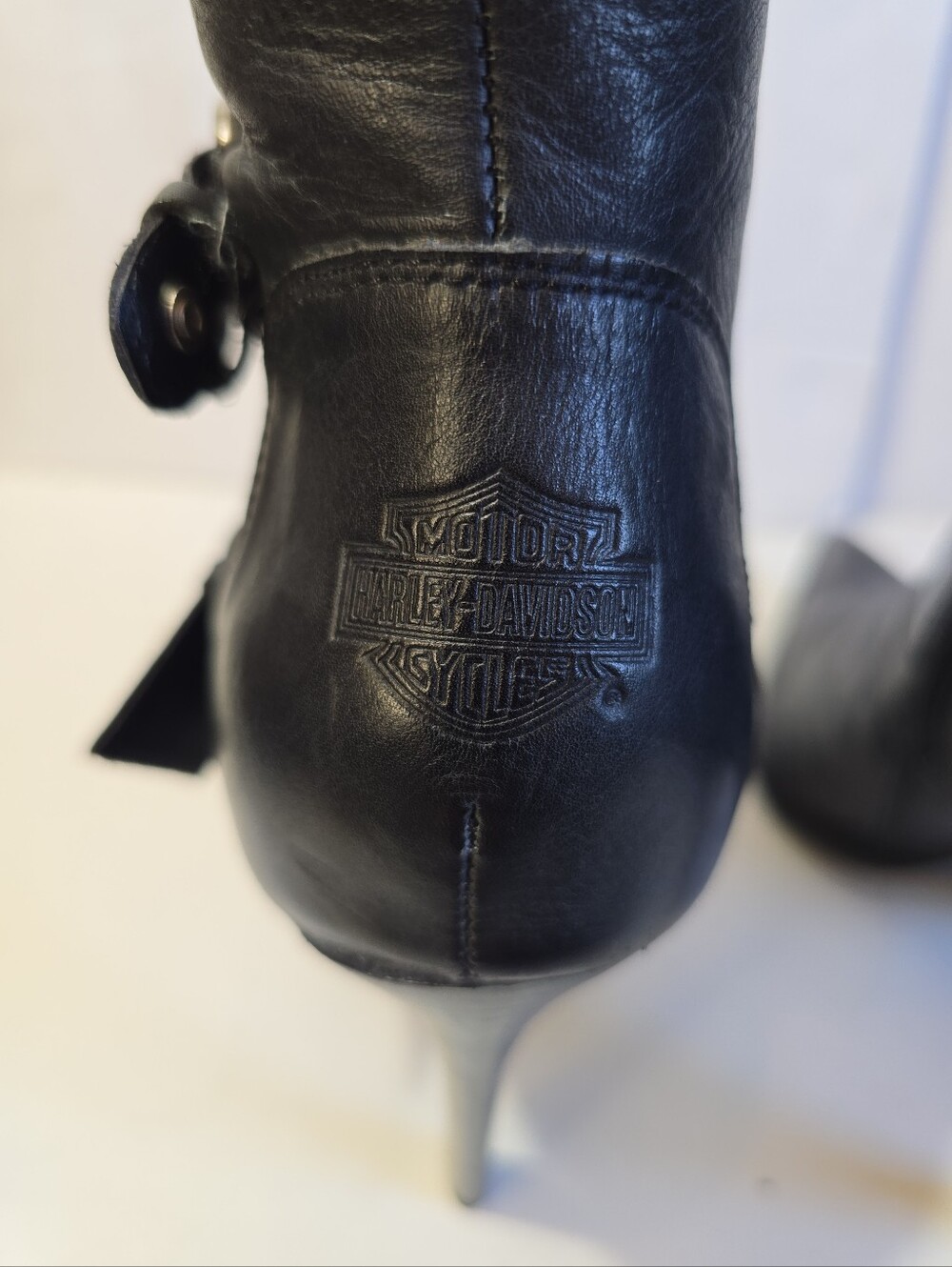 Harley Davidson Janelle Womens Black Knee-High Buckle Stiletto Boots Size 8.5 - Picture 10 of 15